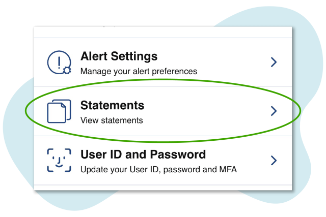 screenshot of mobile banking showing statements