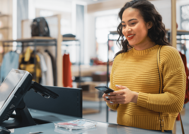 Woman paying at clothing store